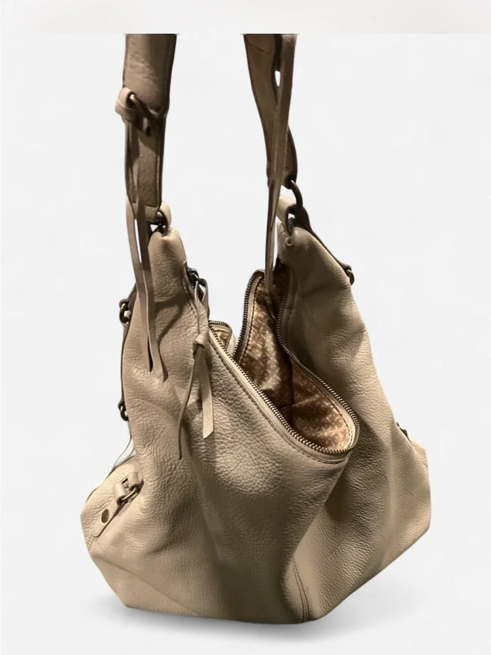 Lucky Brand Taupe/Cream Pebbled Leather Hobo